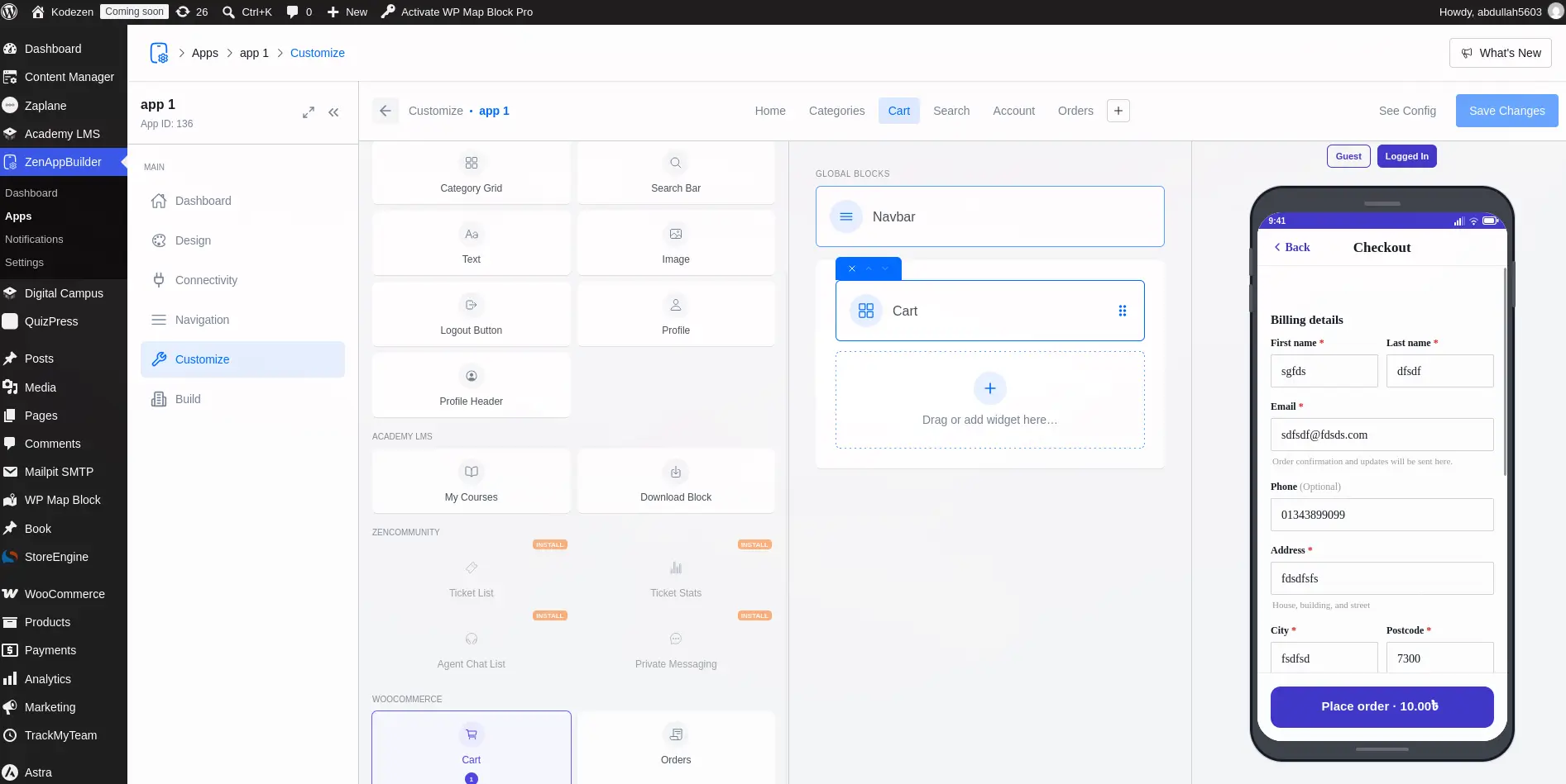 Checkout screen